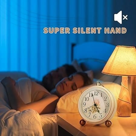 Retro Desk Clock, Classic Alarm Clock for Living Room Table Bedroom Vintage Silent Non-Ticking 5 Inches Clock Battery Operated for Heavy Sleepers, HD Glass Lens, Easy to Read (Rose)
