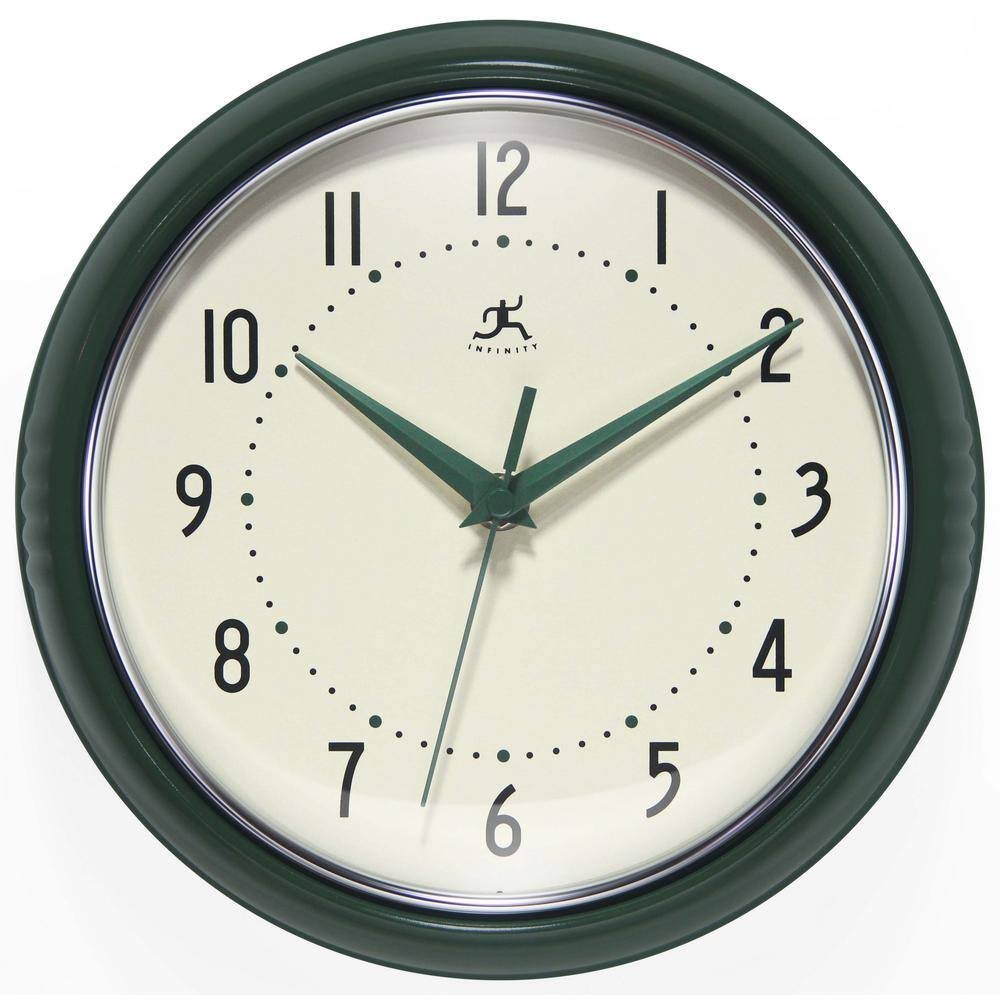 Retro Round Hunter Green Aluminum Wall Clock, 9.5 in.