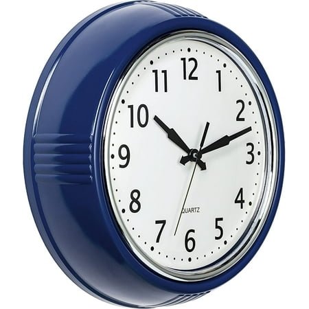 Retro Wall Clock 12 Inch Navy Blue Kitchen 50's Vintage Design Round Silent Non-Ticking Quartz Battery Operated Clocks for Home Office School Classroom Kids Bedroom Living Room