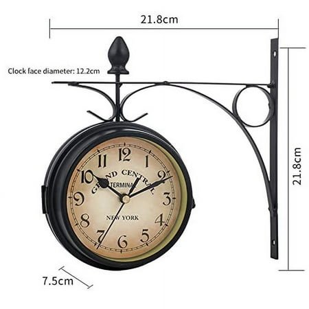 Retro Wall Clock Double-Sided European Antique Style Creative Classic Wall Hanging Clocks for Office Home Living Room Bedroom Study Wall Decoration and Gifts, 5 inches (Black)