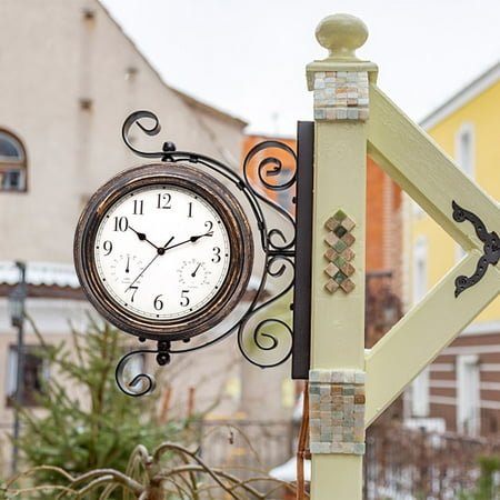 Retro Weatherproof Outdoor Clock - Analog Temperature & Humidity Monitor Vintage Indoor/Outdoor Hygrometer for Garden/Patio Decor - Rust-Resistant Wall Mount