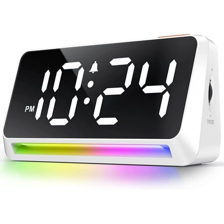 [RGB] Super Loud Alarm Clock for Bedroom, Heavy Sleepers, Adults, Teens, Kids | Small Bedside Digital Clock with Dynamic RGB Atmosphere Light, LED Display, USB Charger, 12/24Hr, Snooze, Battery Backu