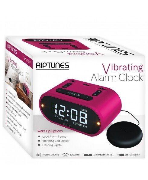RIPTUNES Dual Alarm Clock, Vibrating Bed Shaker, Loud, Flashing Lights, Dimmer