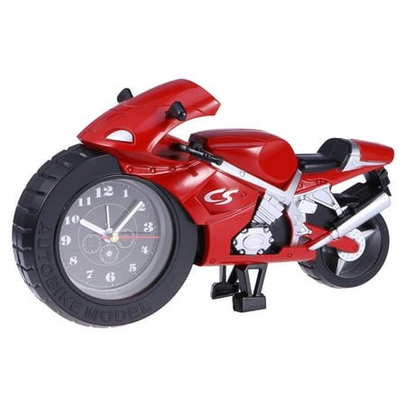 ROSENICE Cartoon Quartz Alarm Clock Motorcycle Model Unique Gift for Motor Lovers Kids without Batteries (Red)