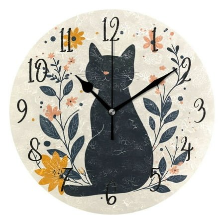 Round Clock Black Clock 9.84*9.84 Inch Round Art Clock Decorative Clock Creative Clock Dual-Purpose Clock Wall Clock Clock Fashion Decoration Cute Black Cat