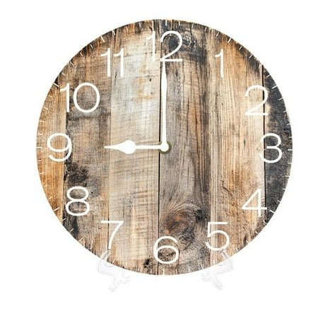 Rustic Coastal Round Wall Clock Battery Operated Silent Noiseless Farmhouse Beach Clock Spliced Wood Design for Nautical Theme Bathroom, Kitchen, Living Room, Bedroom