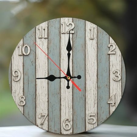 Rustic Farmhouse Style Wall Clock Shabby Chic Home Decor 10-Inch Silent Wooden Wall Clock, Battery Operated (AA Batteries Not Included), Artistic Home Decor