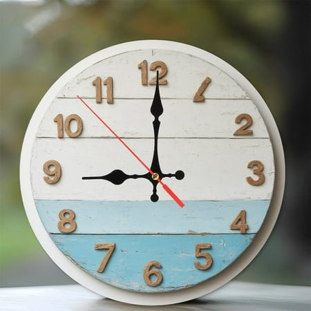 Rustic Wooden Wall Clock Beach Style Home Decor 10-Inch Silent Wooden Wall Clock, Battery Operated (AA Batteries Not Included), Artistic Home Decor