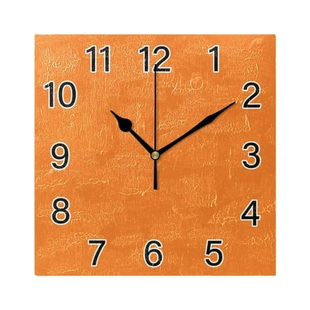 Ryvnso Orange Color Wall Clock Square Silent Non-Ticking Battery Operated 7.78