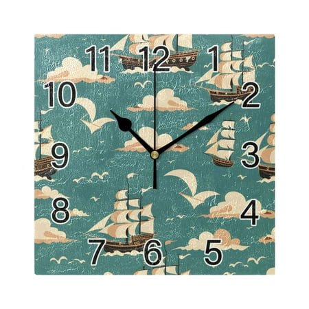 Ryvnso Sailboat Seagulls Wall Clock Square Silent Non-Ticking Battery Operated 7.78