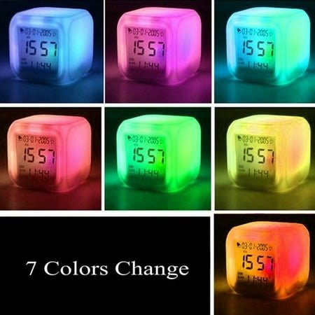 Sawvnm Color Changing Alarm Clock - 7 Color LED Mood Light with Auto Cycle, Digital Clock with Snooze, Dimmable Night Light for Bedroom, Kids Room - Spring Refresh Sale!