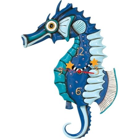 SCXP Enesco Salty The Seahorse Sculpted Pendulum Wall Clock, 13.75 Inch, Blue