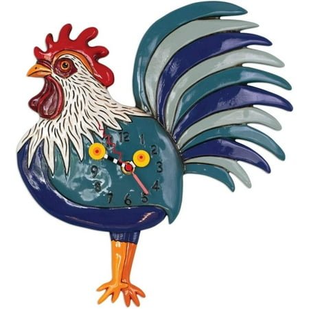 SCXP P1995 Swinging Pendulum Rooster Design Clock Rise N Shine 12 inches x 13.5 inches