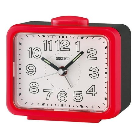 Seiko 3.5 inch Akarui Bell Alarm, Red Traditional Analog Quartz Desk Clock QHK061RLH