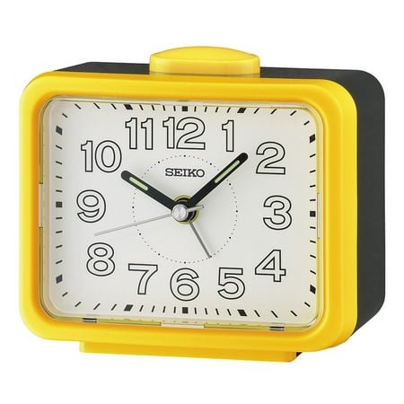 Seiko 3.5 inch Akarui Bell Alarm, Yellow Traditional Analog Quartz Desk Clock QHK061YLH
