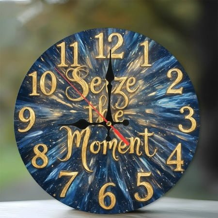 Seize The Moment Resin Clock Wall Decor Art Home Decor 10-Inch Silent Wooden Wall Clock, Battery Operated (AA Batteries Not Included), Artistic Home Decor