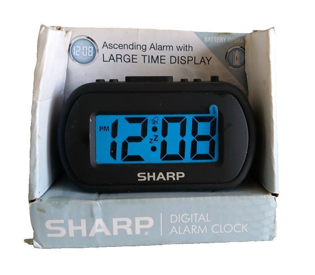 SHARP Digital Alarm Clock Soft Rubberized Finish Large 1" Tall LCD Time Display
