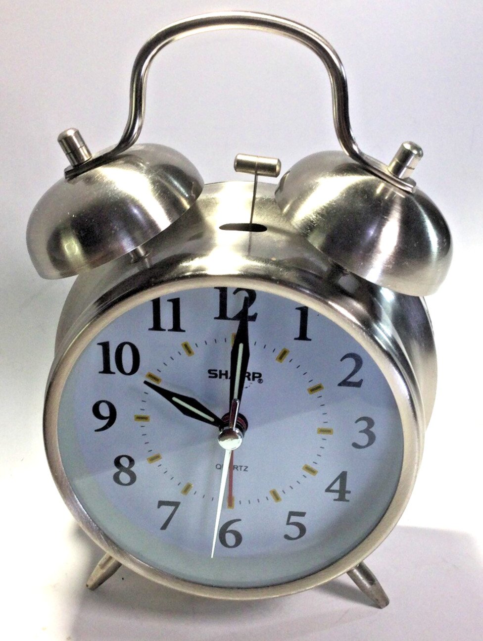 Sharp Quartz Model SPC800 Old Fashioned Silver Alarm Clock Twin Tone Bells