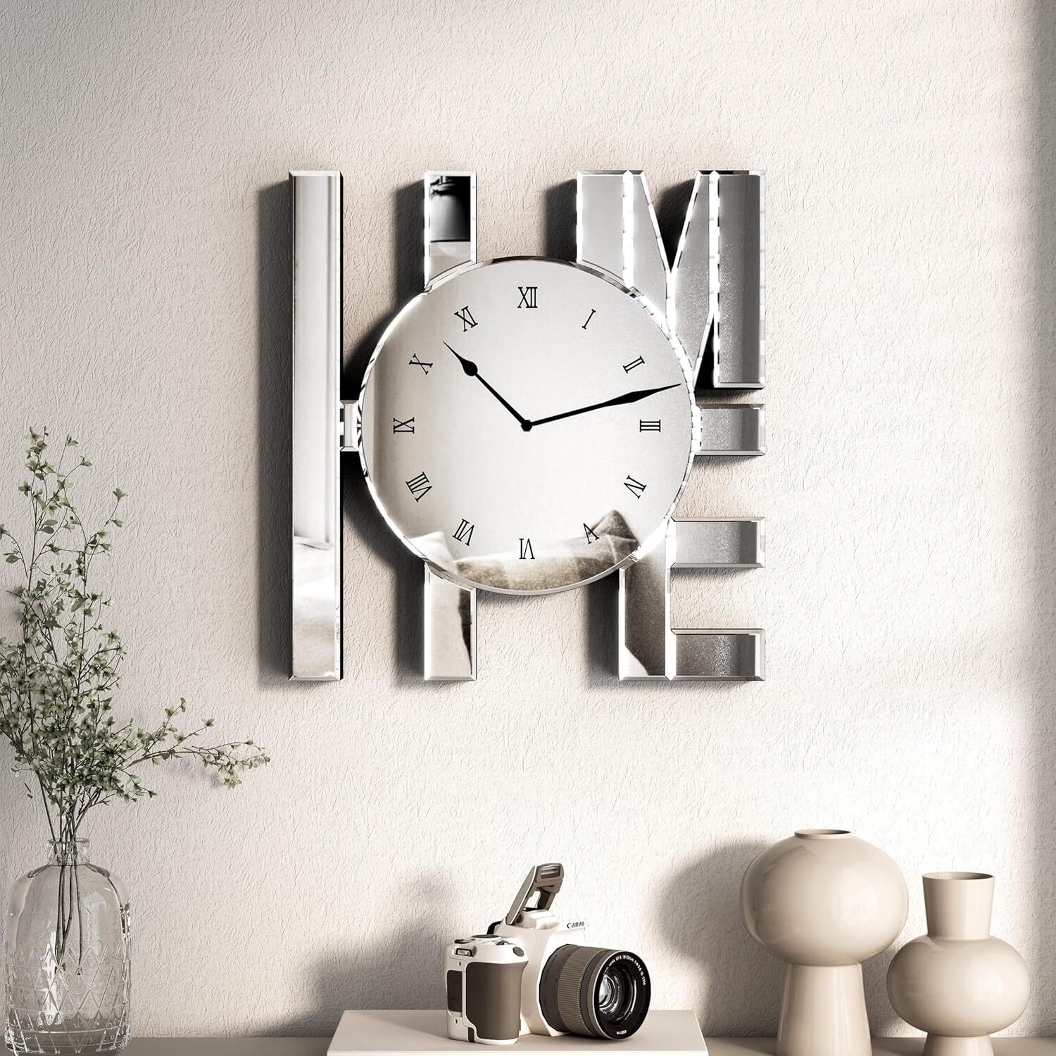 SHYFOY Art Modern Mirrored Wall Clock, Sliver Home Wall Decor Silent Clock