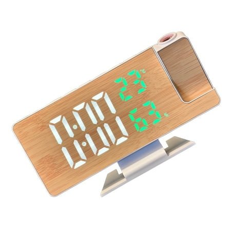SIEYIO Fashionable Wood Pattern LED Bedside Alarm Clock with Time Projection Temperature Humidity Display Adjustment Brightness
