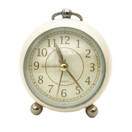 Silent Non Ticking Retro Vintage Alarm Clock Desktop Small Clock with Night Light Round Mini Alarm Clock For Bedroom Office A
