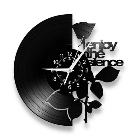 Silent Quartz Wall Clock - Vinyl Record Design with Inspirational Lyrics & Rose Artwork, Perfect for Music Studios New