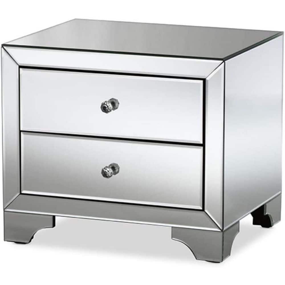 Silver 2 Drawer 19.69 in. W Nightstand, Sturdy Bedside Nightstand Table