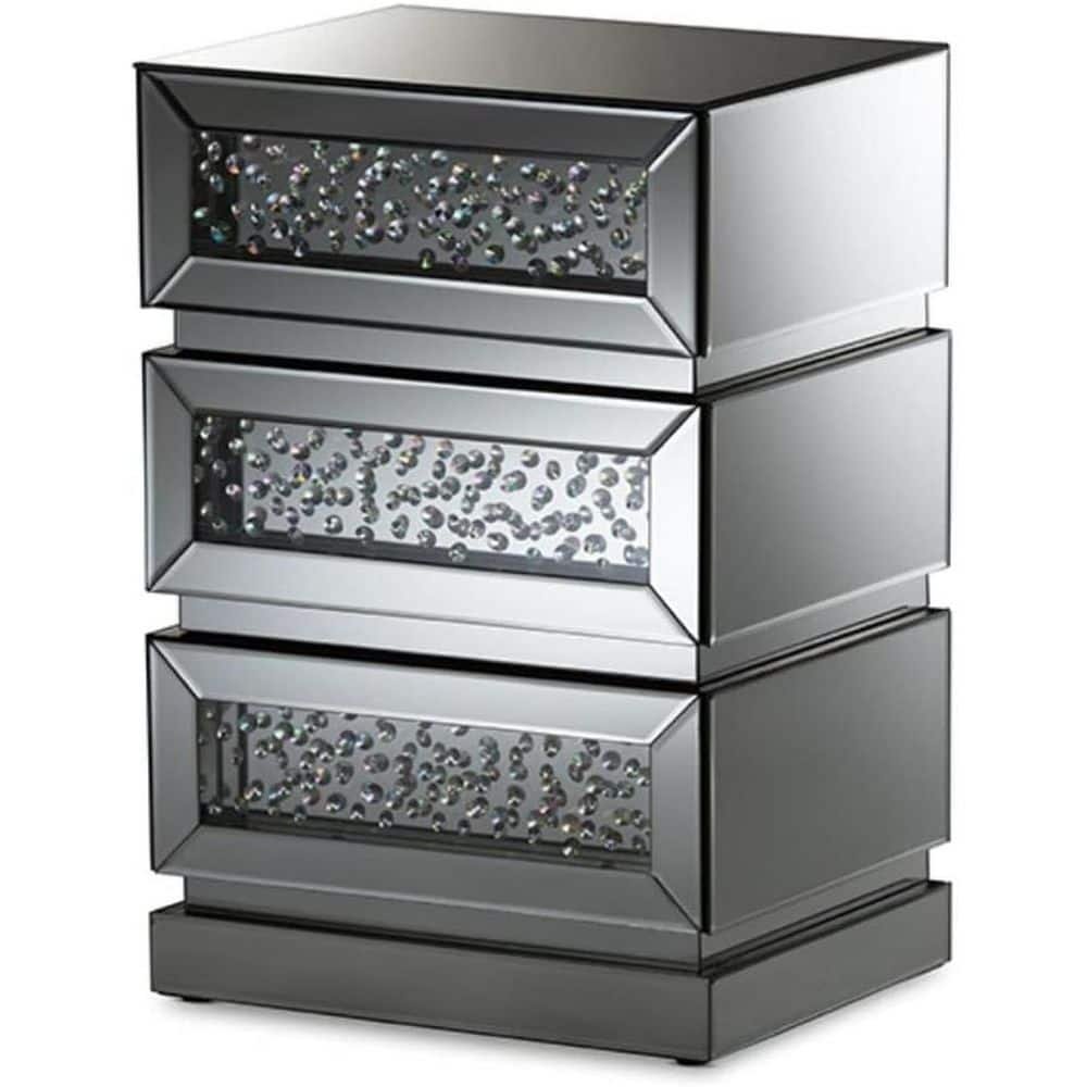 Silver 3 Drawer 17.91 in. W Nightstand, Sturdy Bedside Nightstand Table