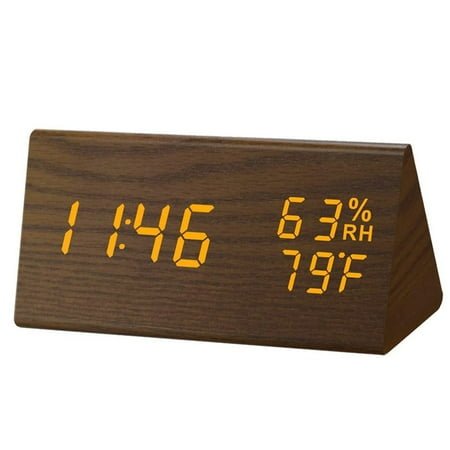 Skegnu Loud Alarm Clock USB Voice Control Wooden Wooden Triangles Temperature LED Digital Alarm Clock Alarm Clocks for Kids