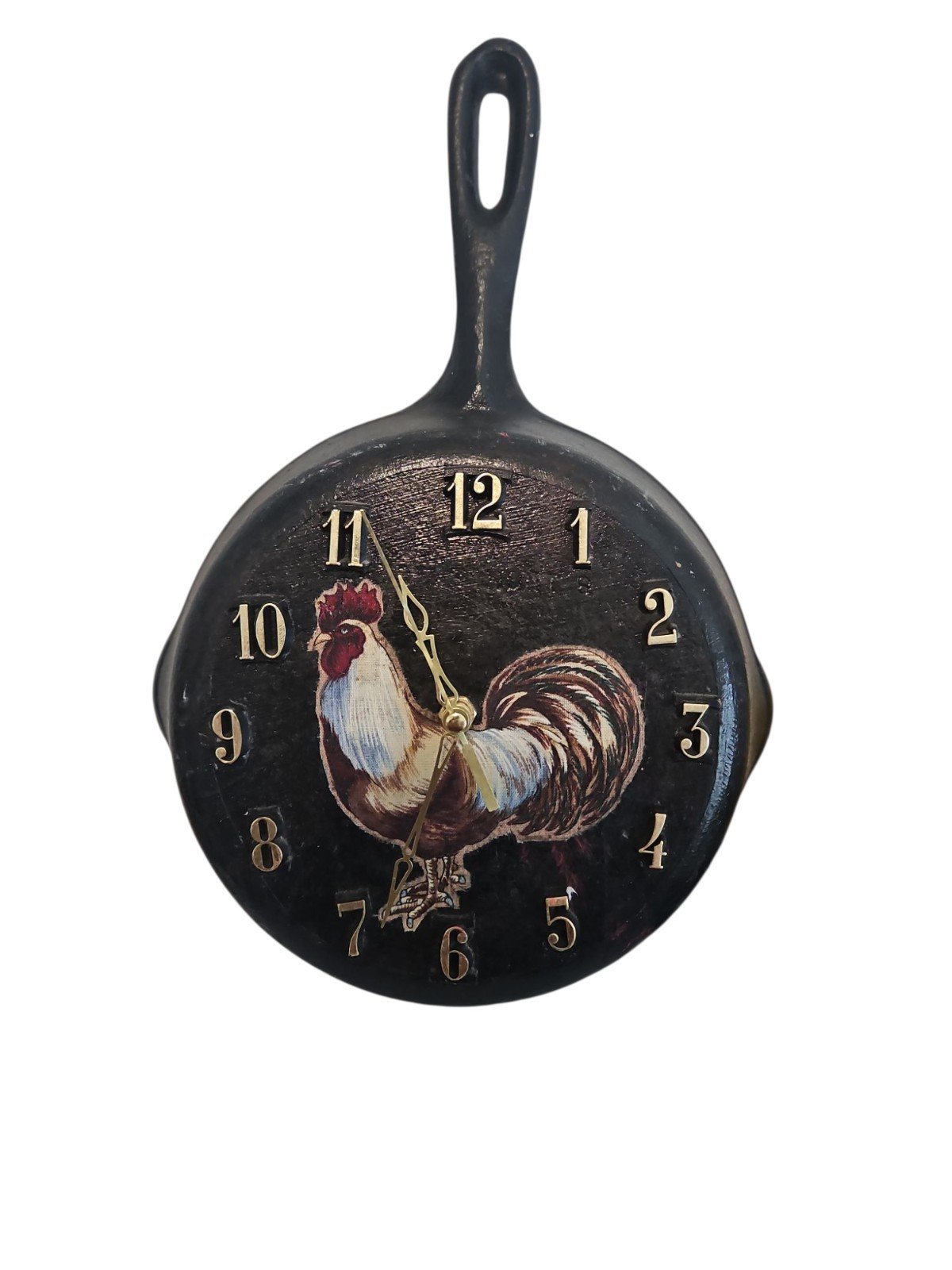 Small Cast Iron Skillet Wall Clock Rooster Rustic Country Battery Operated