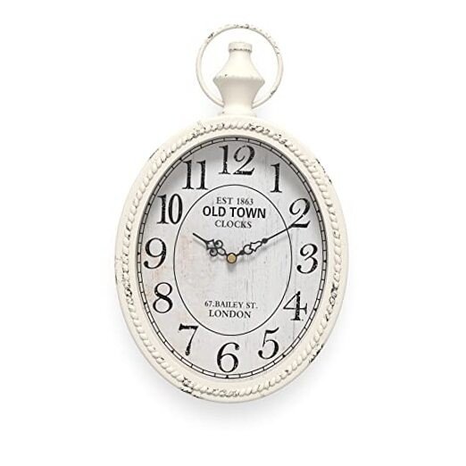 Small Retro Oval Wall Clock, Antique Old Design Vintage Style, Battery White