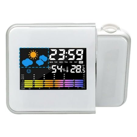 Smart Alarm Clock with Night Backlight Digital LED Projector Adjustable Projection Angle for Home Living Room Bedroom (White)
