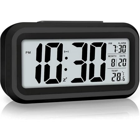 Smart Night Light Digital Alarm Clock, Battery Operated with Large Display Indoor Temperature for Bedroom Living Room Educational for Children Decorative