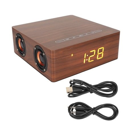 Smart Touch Speaker with Multi-Function Audio for Home Vintage Brown Wood Bluetooth Alarm Clock