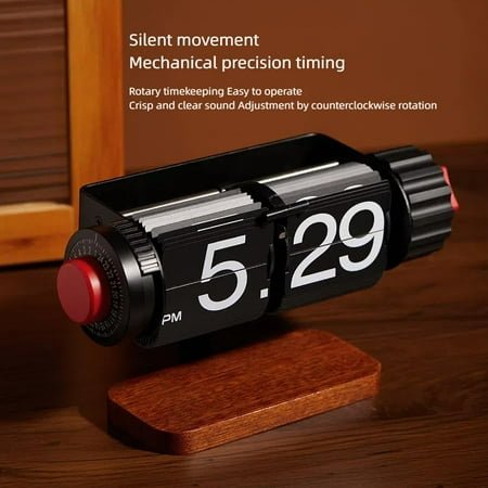 Solid Wood Flip Clock, Intelligent Mechanical Flip Clock, Mechanical Flip Alarm Clock, Retro Digital Flip Down Clock, Decorative Pendulum Clock (No Battery Included)