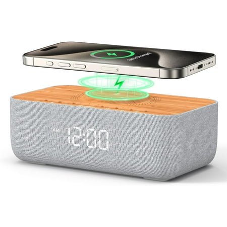 Sound Machine Alarm Clock, Wireless Charger for iPhone/Phone, 0-100% Dimmable, 15W Fast Wireless Charging Station, Digital Clock, White Noise Machine for Bedroom, Bedside, Office