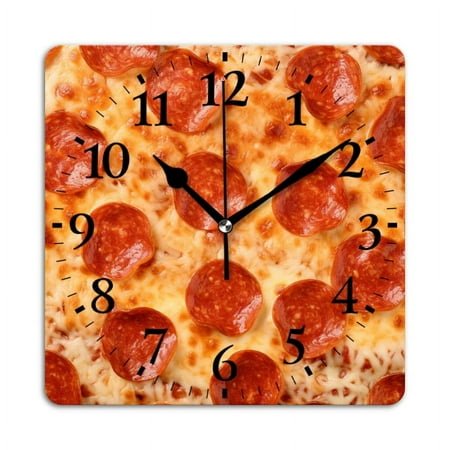 Square Wall Clock,Pepperoni Pizza With High-Definition Ultra Detail,Silent Non-Ticking Wall Clock Decor for Home Office Kitchen Living Room Bedroom(10inch)