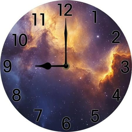 Starry Sky Pattern Wall Clocks Galaxy Wall Clock Cool Decor for Kids Bedroom Birthday Gift for Son Party Decoration Round Wooden Haning Silent Non-Ticking Battery Powered 10 inch