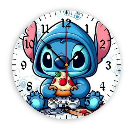 Stitch Cartoon Wall Clock with Clear Glass Dial Silent and Non-Ticking, Suitable for Bedroom, Office, School, Home and Living Room as a Gift Or Decoration, Large Size 12 Inches