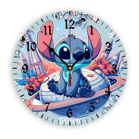 Stitch Cartoon Wall Clock with Clear Glass Dial Silent and Non-Ticking, Suitable for Bedroom, Office, School, Home and Living Room as a Gift Or Decoration, Large Size 12 Inches