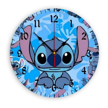 Stitch Cartoon Wall Clock with Clear Glass Dial Silent and Non-Ticking, Suitable for Bedroom, Office, School, Home and Living Room as a Gift Or Decoration, Large Size 12 Inches
