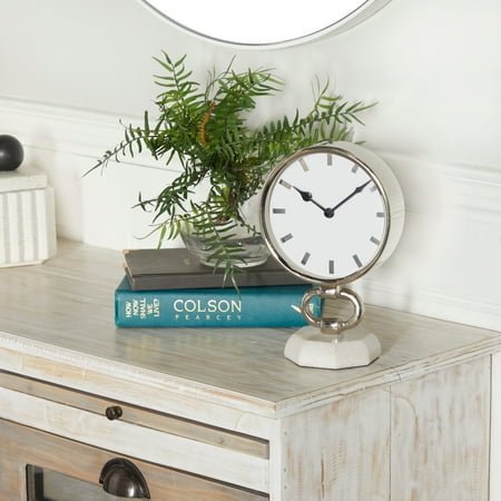 Studio 350 Silver Stainless Steel Metal Decorative Clock with Marble Base Silver - 6W, 10H