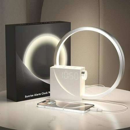 Sunrise Alarm Clock Sound Machine Nightlight, Gradual Wake Up Light, Digital Dimmable Clock, 10 White Noise Sleep Sounds, Snooze, Dual Clocks for Heavy Sleepers Adults, Great Gifts for Her