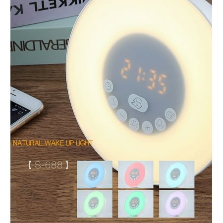 Sunrise Wake-up Light, Colorful LED Alarm Clock, Dimmable Light, FM Radio, Remote Control, for Bedroom/Studio, Night Light, Sleep Aid, Modern Design, Energy Saving, Home Decor, Travel Soulcaz