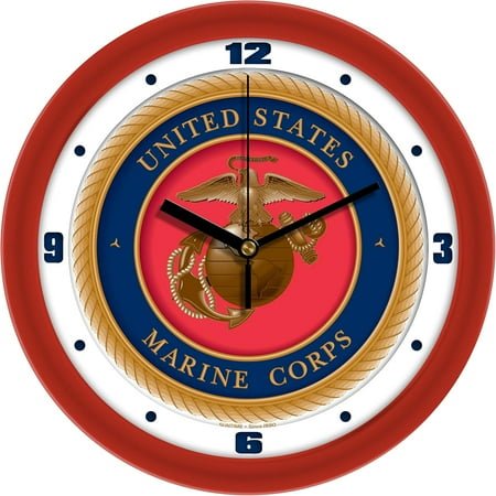 SunTime U.S. Marines 11.5 Wall Clock, Non Ticking Silent Movement, Red Bezel with Glass Face