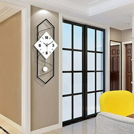 Swing Quartz Silent Wall Clock, Metal Modern Wall Clock 27.5 Large Pendulum Wall Clock Home Decor Clock with Hook, for Livingroom Bedroom Classroom Office Hotel