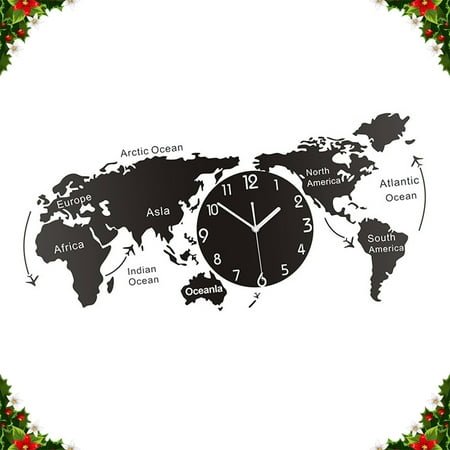 TAILTOSS Modern World Map Wall Clock Creative Wall Hanging For Office Home Living Room Boys And Girls Room