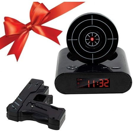 Target Wake UP Alarm Clock, Creative Gun Shooting Alarm Personalized 12 Hour Digital Display for Heavy Sleepers, Novelty Gift for Boys Girls (Black