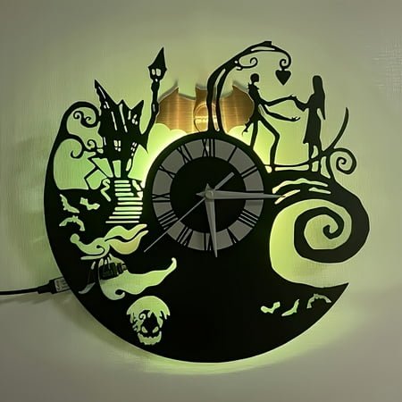 TaTee Vinyl Record Wall Clock, 12 LED Light Vinyl CD Quartz Clock, Creative Hanging Lamp with 7 Color Luminous, Home Decor