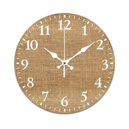 Textile Burlap Horizontal Background with Natural Texture Wall Clock Modern Design Clocks Wall Hanging Home Office School Clocks Round PVC Wall Clocks